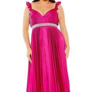 Mac Duggal Magenta Pink Pleated Satin Rhinestone Accents Gown